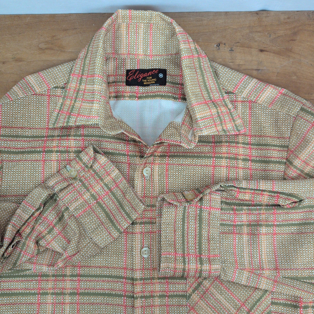 Men's Vintage Button Up Collared "Disco" Print Shirt Medium